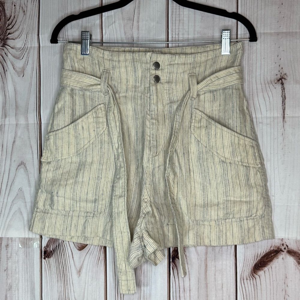 Rag & Bone Paperbag High Waist Striped Linen Shorts,